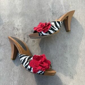 zebra print floral mules